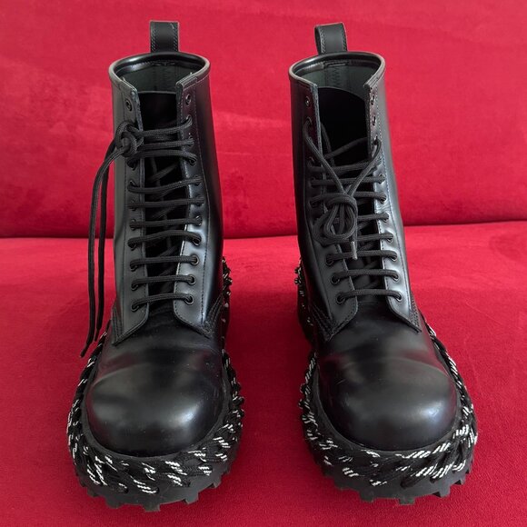 Balenciaga Black Leather Lace-Up Boots - Size 36 Authentic - Picture 1 of 14